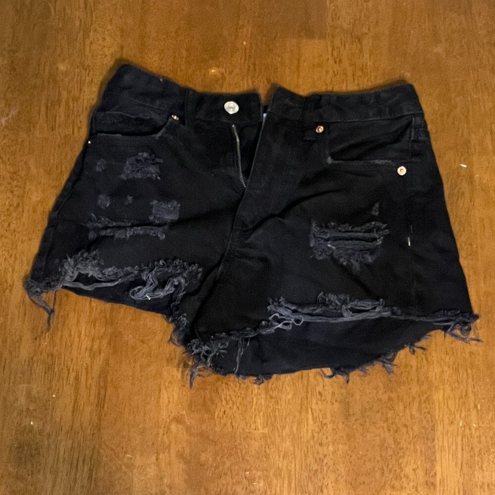 Forever21 | Black | High-Waisted Distressed Denim Shorts